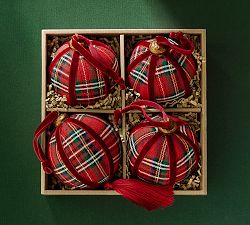 Plaid Ball with Tassel Ornament - Set of 4 