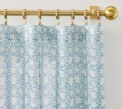Open Box: Belgian Flax Linen Fleur Sheer Curtain (50"W x 108"L) - Blue Multi