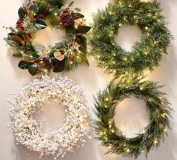 Faux Lit Cedar Berry Pine Wreath &amp; Garland