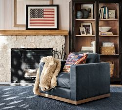 Jake Leather Seadrift Wood Base Swivel Chair