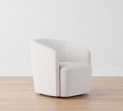 Open Box: Preston Upholstered Swivel Armchair, Individual, Polyester Wrapped Cushion - Heathered Chenille Pebble