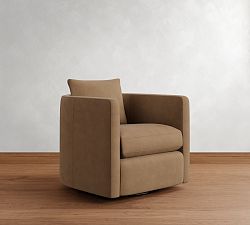Open Box: Ayden Barrel Arm Leather Swivel Armchair, Individual, 32" - Nubuck Wheat