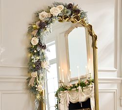 LoveShackFancy Faux Lit Pearls &amp; Roses Wreath and Garland