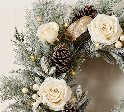 LoveShackFancy Faux Lit Pearls &amp; Roses Wreath and Garland