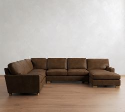 Turner Square Arm Leather L-Shaped Chaise Sectional (137"&ndash;142")