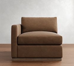 Build Your Own Carmel Slim Arm Wood Base Leather Sectional