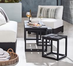 Malibu Metal Rectangular Outdoor Coffee Table with Nesting Stools (48")