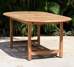 Nassau Teak Extendable Outdoor Dining Table (59"-79") + Monza Stackable Chair Set