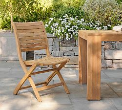 Open Box: Maya Folding Teak Outdoor Side Chair, Set of 2 - Natural