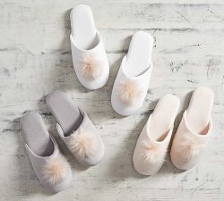 Velvet Pom Pom Slippers