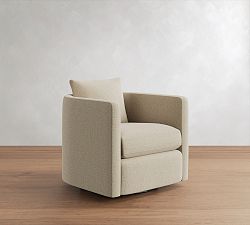 Open Box: Ayden Upholstered Barrel Swivel Armchair (32") - Performance Heathered Tweed Pebble