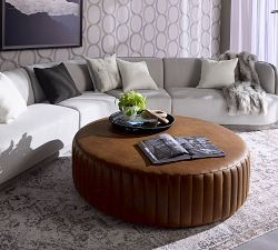 Oakdale Round Leather Ottoman (60")