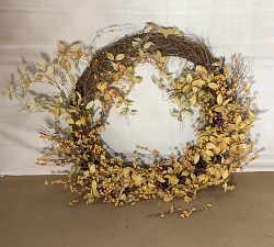 Open Box: Faux Oversized Golden Leaf and Berry Wreath (48"Diam)