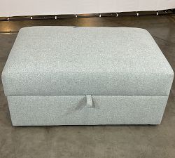 Open Box: Big Sur Square Storage Ottoman with Pull Out Table - Performance Heathered Basketweave Chambray