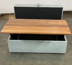 Open Box: Big Sur Square Storage Ottoman with Pull Out Table - Performance Heathered Basketweave Chambray