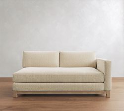 Open Box: Jake Deep Seat Wood Base Right Loveseat with Bench - Sunbrella® Performance Herringbone Oatmeal, Seadrift