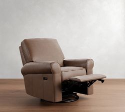 PB Comfort Roll Arm Leather Power Swivel Glider Recliner