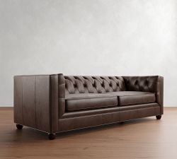 Chesterfield Square Arm Leather Sofa (73"&ndash;120")