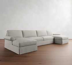 PB Comfort Roll Arm Slipcovered Double Chaise Sectional (135"&ndash;170")