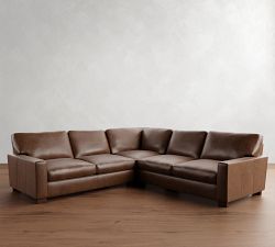 Turner Square Arm Leather 3-Piece L-Shaped Sectional (106"&ndash;111")