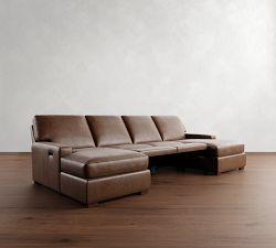 Turner Square Arm Leather Power Reclining Double Chaise Sectional (135"&ndash;160")