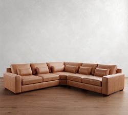 Big Sur Square Arm Deep Seat Leather 3-Piece L-Shaped Wedge Sectional (129")