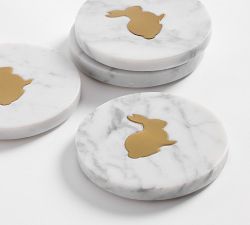 Bunny Inlay Marble Coasters - Set of 4