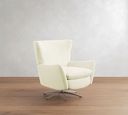 Open Box: Wells Leather Tight Back Swivel Recliner - Signature Chalk, Brushed Nickel