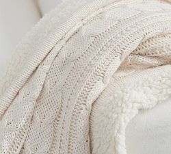 Cozy Cable Knit Sherpa Back Throw