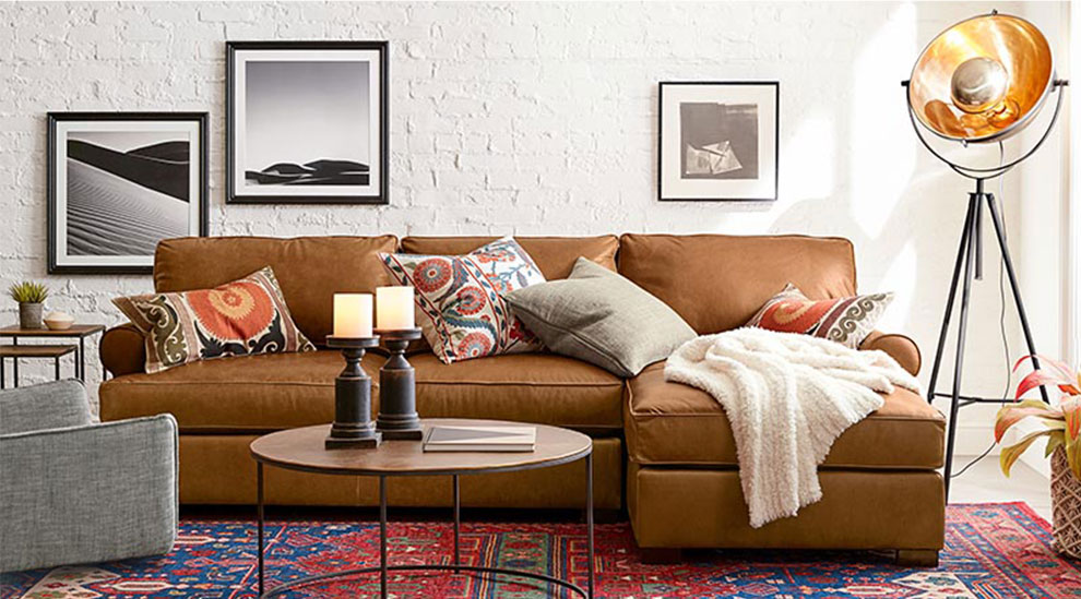 Townsend Roll Arm Leather Sofa Chaise Sectional Pottery Barn