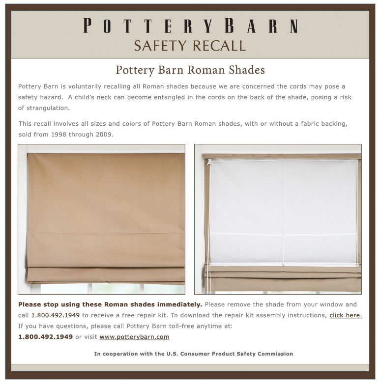 Recall Roman Shade Pottery Barn